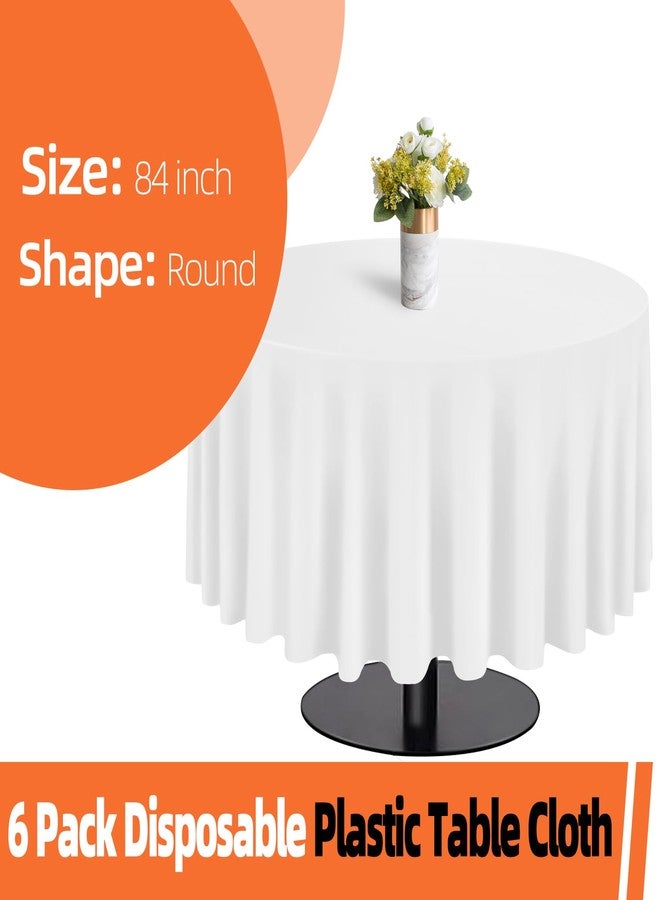tujol White 6 Pack Plastic Table Cloth 84", Disposable Round Tablecloth Table Cover, Plastic Tablecloths for Parties - Image 2